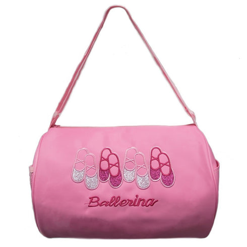 Girls Pink 4 Pair Ballet Shoes "Ballerina" Detail Stylish Duffel Bag - SophiasStyle.com